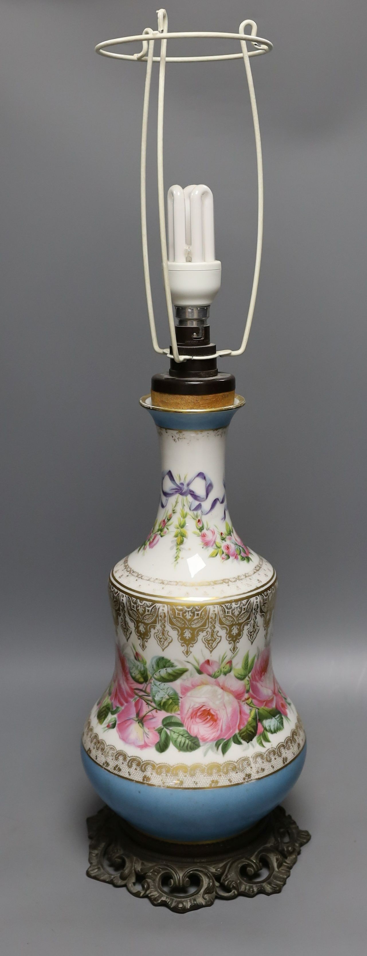 A Paris porcelain vase mounted as a lamp - 45.5cm tall